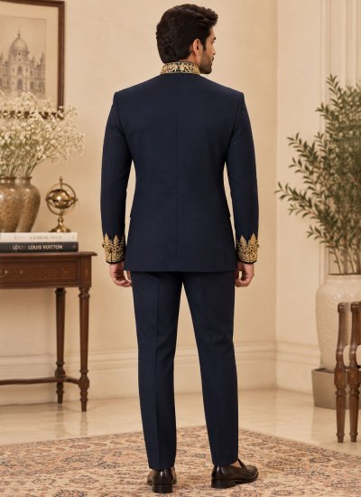 
                            Navy Blue Embroidered Jodhpuri Suit