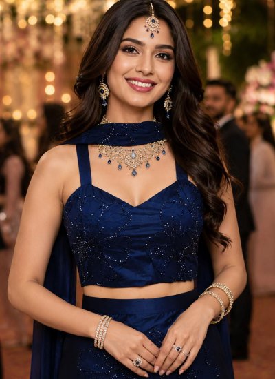
                            Navy Blue Embroidered Readymade Lehenga Choli