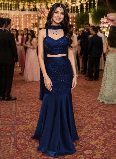 Navy Blue Embroidered Readymade Lehenga Choli