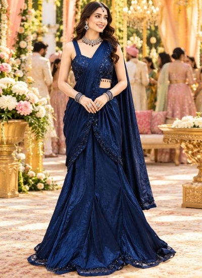 Navy Blue Sequins Crush Trendy Saree