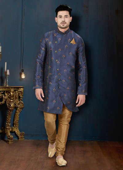 Navy Blue Silk Wedding Indo Western