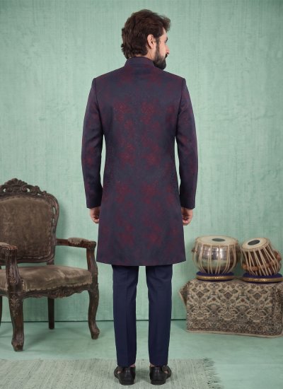
                            Navy Blue Terry Rayon Buttons Indo Western