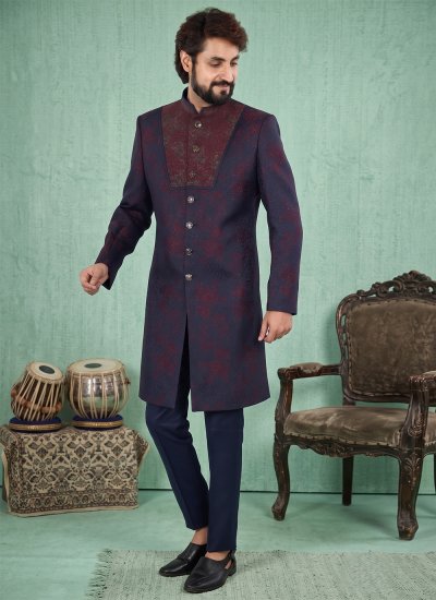 Navy Blue Terry Rayon Buttons Indo Western