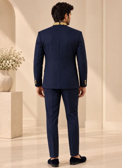 
                            Navy Blue Terry Rayon Engagement Jodhpuri Suit
