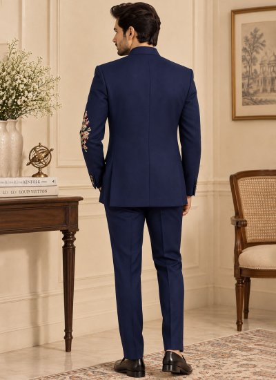 
                            Navy Blue Terry Rayon Jodhpuri Suit