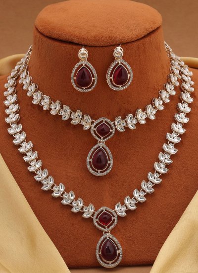 Necklace Set Stone Work in Maroon Colour