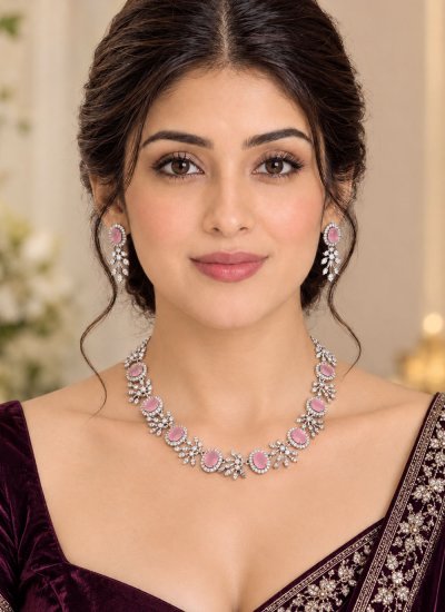 Necklace Set Stone Work in Pink Colour