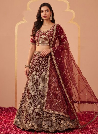Net Beads Designer Lehenga Choli in Maroon Colour