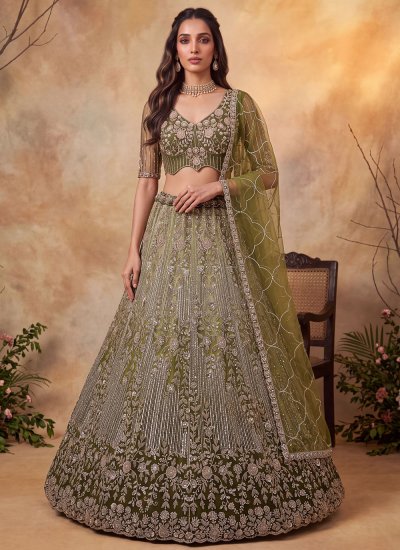 Net Designer Lehenga Choli in Green Colour