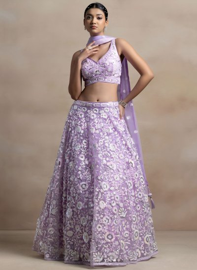 Net Designer Lehenga Choli in Lavender Colour