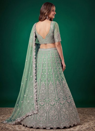 
                            Net Embroidered Sea Green Designer Lehenga Choli