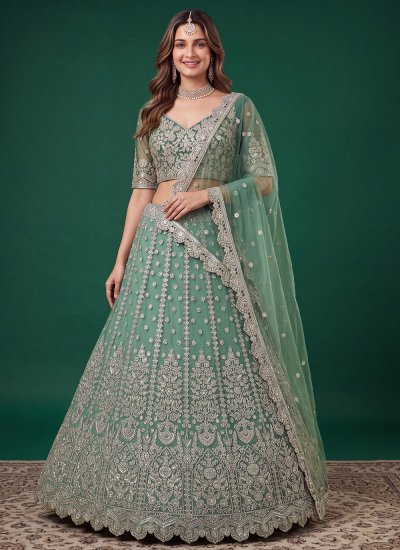 Net Embroidered Sea Green Designer Lehenga Choli