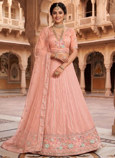 Net Lehenga Choli in Peach Colour