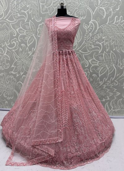 Net Lehenga Choli in Pink Colour