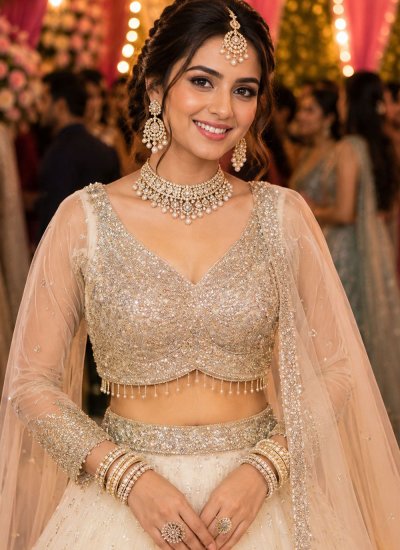 
                            Net Off White Designer Lehenga Choli