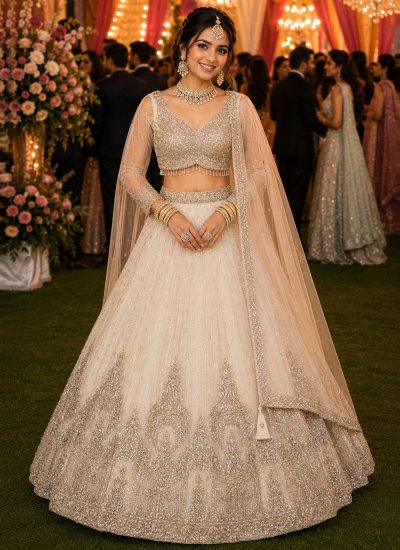Net Off White Designer Lehenga Choli