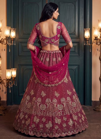 
                            Net Sequins Trendy Lehenga Choli in Rani Colour