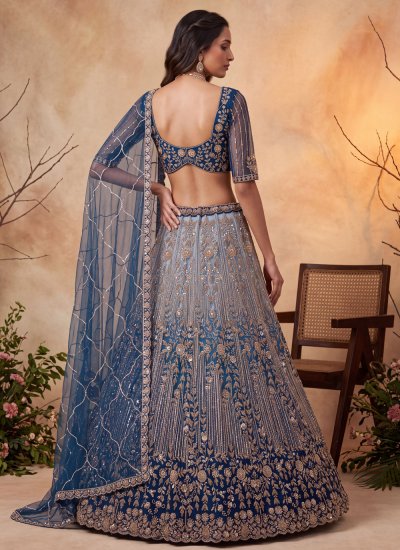 
                            Net Thread Work Lehenga Choli in Aqua Blue Colour