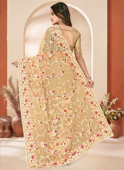 
                            Net Zircon Yellow Saree