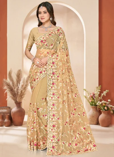 Net Zircon Yellow Saree