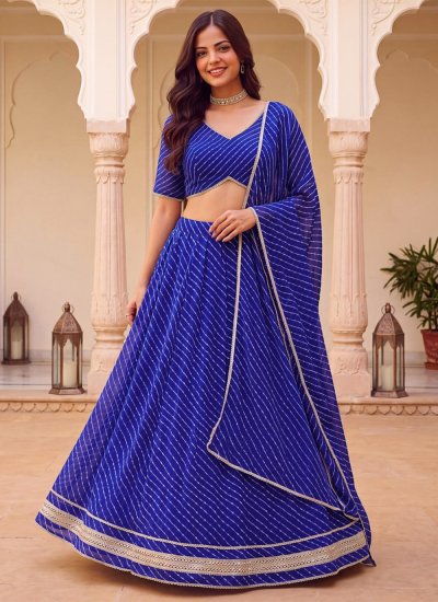 Nice Georgette Zari Blue A Line Lehenga Choli