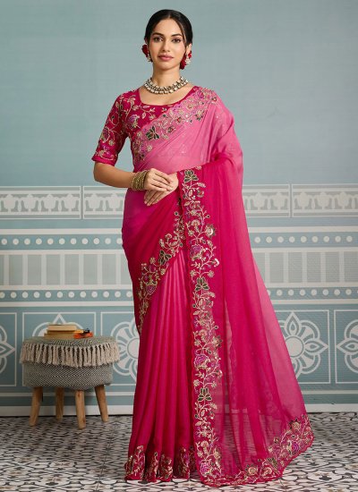 Nice Pink Georgette Contemporary Saree