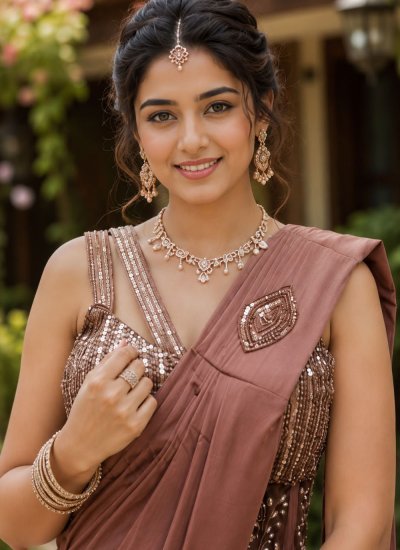
                            Noble Brown Party Contemporary Saree