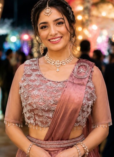 
                            Noble Pink Satin Contemporary Saree