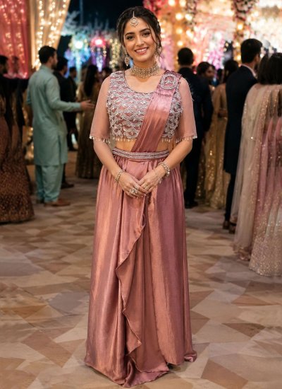 Noble Pink Satin Contemporary Saree