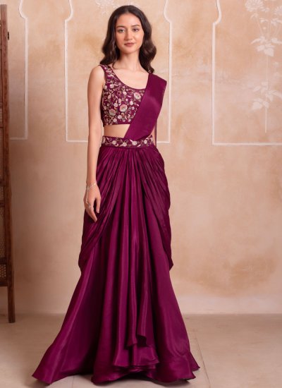 Observable Embroidered Chinon Contemporary Saree