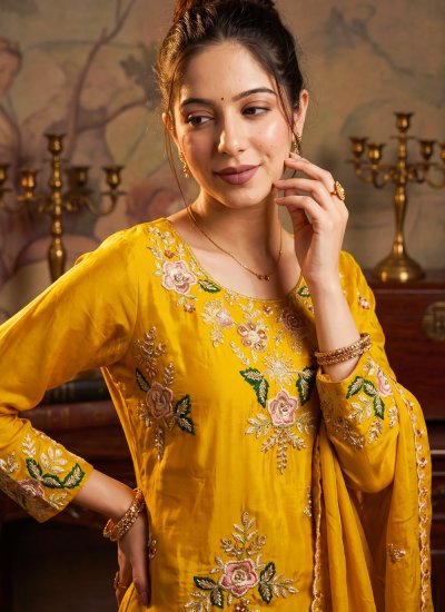 
                            Observable Embroidered Mustard Readymade Salwar Suit 