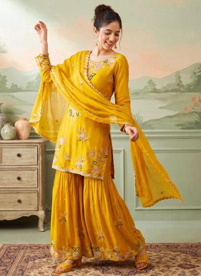 Observable Embroidered Mustard Readymade Salwar Suit 