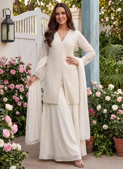 Off White Chinon Party Salwar Kameez