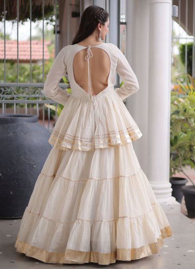
                            Off White Cotton Lehenga Choli