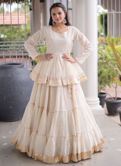 Off White Cotton Lehenga Choli