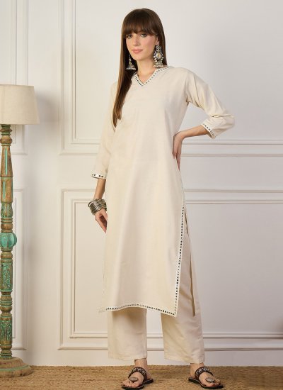 Off White Mirror Cotton Casual Kurti