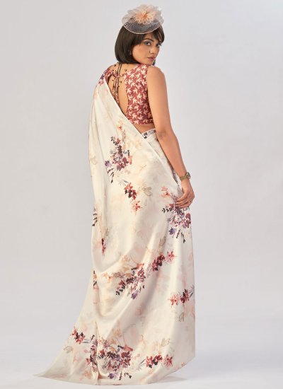 
                            Off White Printed Casual Contemporary Saree