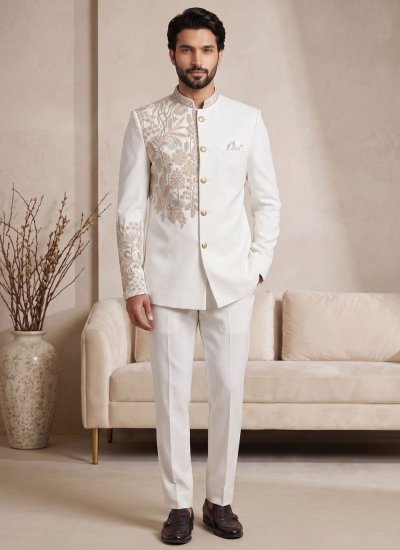 Off White Wedding Jodhpuri Suit