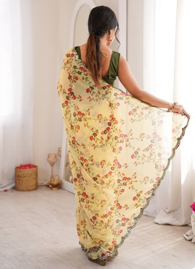 
                            Opulent Georgette Yellow Cut Classic Saree