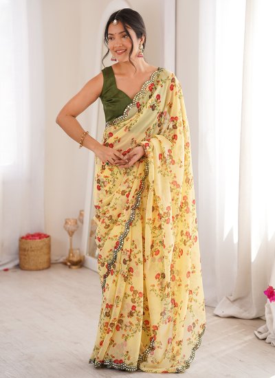 Opulent Georgette Yellow Cut Classic Saree