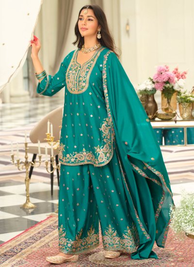 Opulent Sea Green Readymade Salwar Kameez
