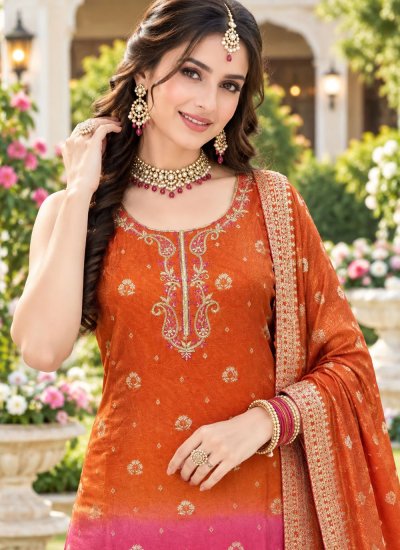 
                            Orange and Pink Festival Viscose Palazzo Salwar Kameez