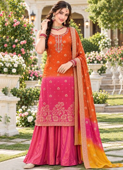 Orange and Pink Festival Viscose Palazzo Salwar Kameez