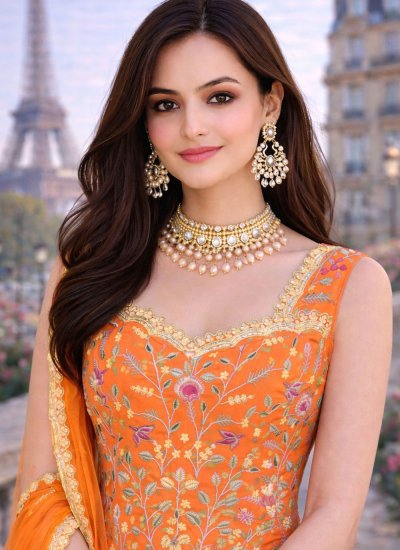 
                            Orange Ceremonial Palazzo Salwar Kameez