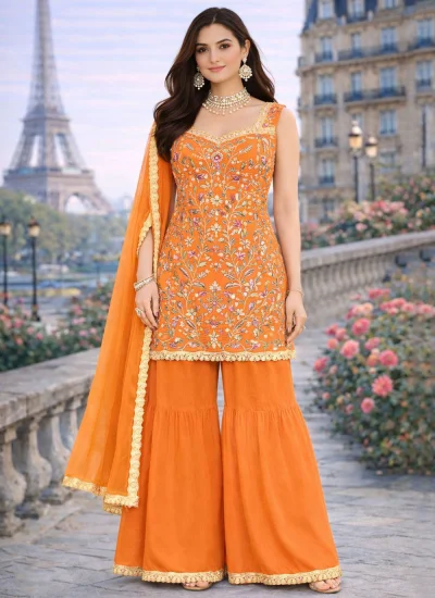 Orange Ceremonial Palazzo Salwar Kameez