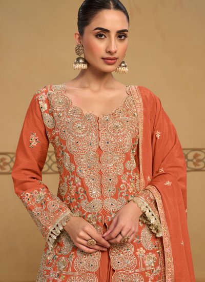 
                            Orange Chinon Salwar Kameez
