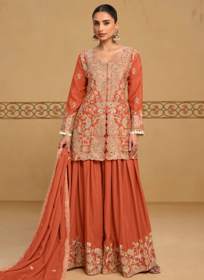 Orange Chinon Salwar Kameez