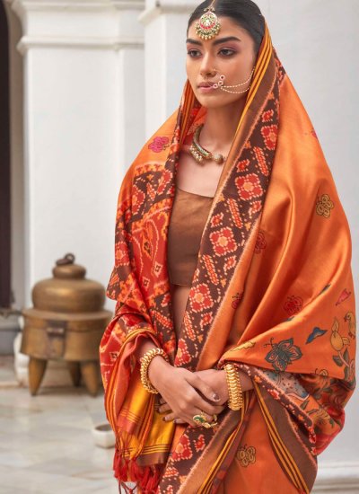 
                            Orange Color Contemporary Saree