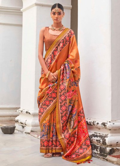 Orange Color Contemporary Saree