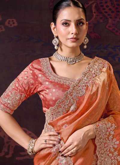 
                            Orange Party Tissue Classic Saree